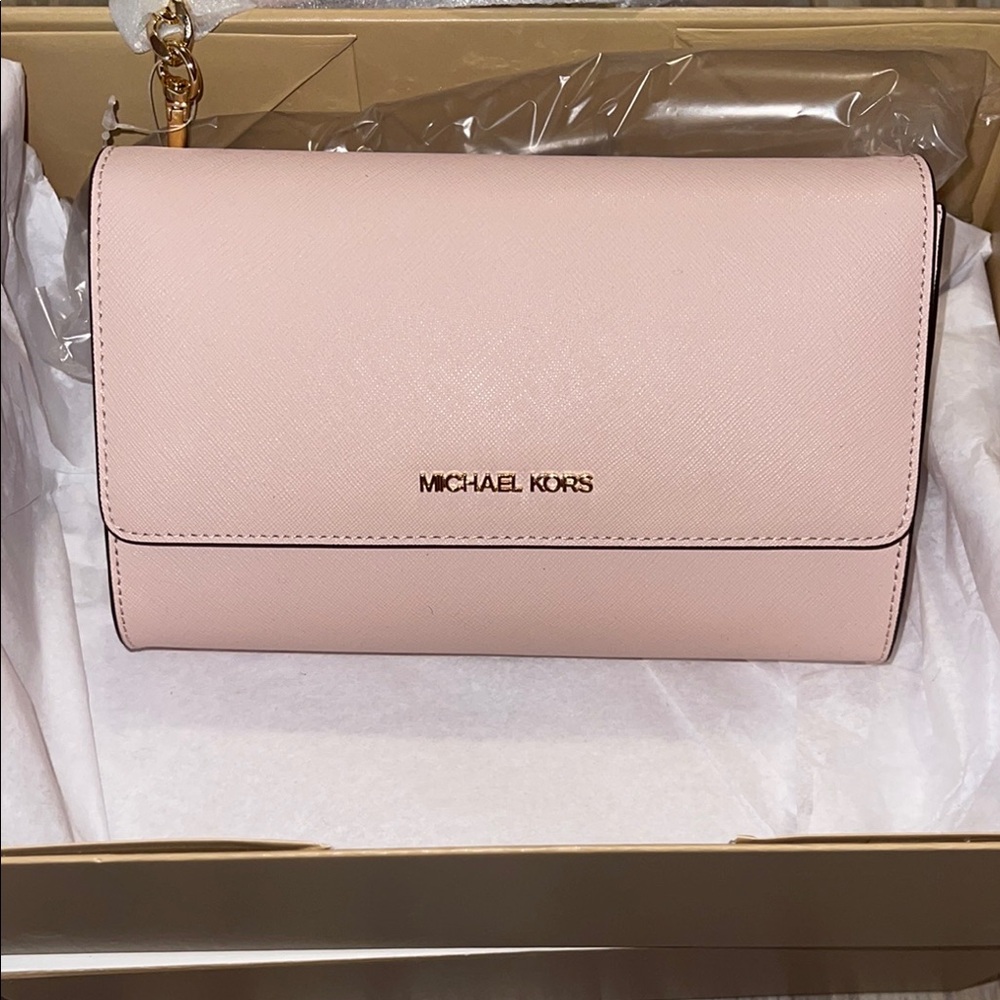 Michael Kors Pink Clutch with Textured Leather and Gold Hardware